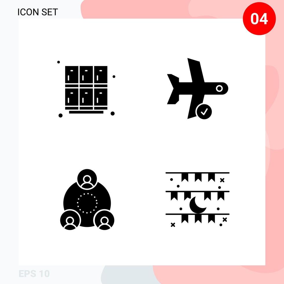 Vector Pack of 4 Icons in Solid Style Creative Glyph Pack isolated on White Background for Web and Mobile