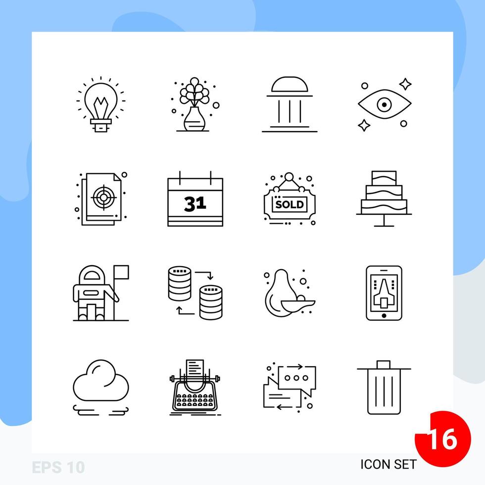 Modern Pack of 16 Icons Line Outline Symbols isolated on White Backgound for Website designing vector