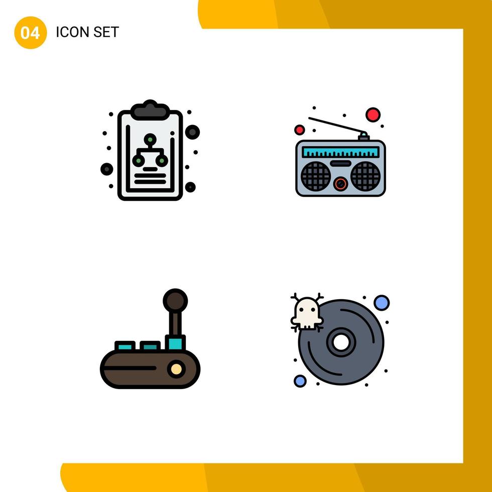 Group of 4 Modern Filledline Flat Colors Set for chart joy pad communication controller hard disk Editable Vector Design Elements