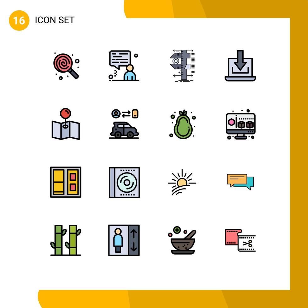 16 User Interface Flat Color Filled Line Pack of modern Signs and Symbols of pin download caliper down laptop Editable Creative Vector Design Elements