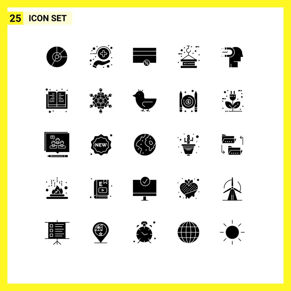 Pictogram Set of 25 Simple Solid Glyphs of lifting crane health percent money Editable Vector Design Elements