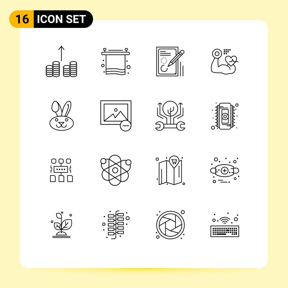 Set of 16 Commercial Outlines pack for easter beat pencil heart growth Editable Vector Design Elements