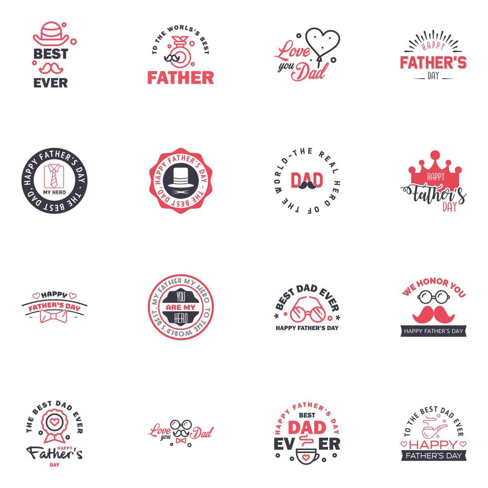 Happy Fathers Day 16 Black and Pink Vector Element Set Ribbons and Labels Editable Vector Design Elements