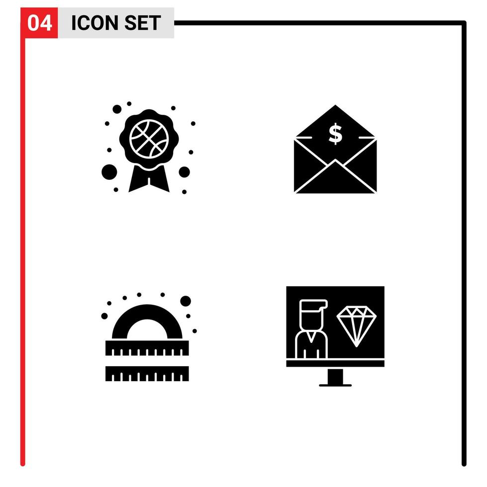 4 Solid Glyph concept for Websites Mobile and Apps award badge geometry dollar money ruler Editable Vector Design Elements