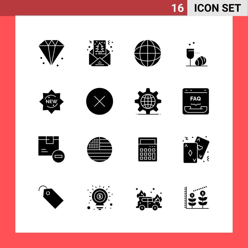 16 Icon Pack Solid Style Glyph Symbols on White Background Simple Signs for general designing vector