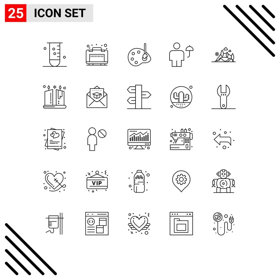 Pack of 25 Modern Lines Signs and Symbols for Web Print Media such as hill protect art human avatar Editable Vector Design Elements