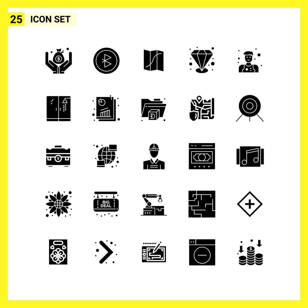 25 Icon Set Simple Solid Symbols Glyph Sign on White Background for Website Design Mobile Applications and Print Media vector