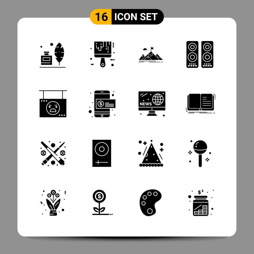 16 Black Icon Pack Glyph Symbols Signs for Responsive designs on white background 16 Icons Set vector