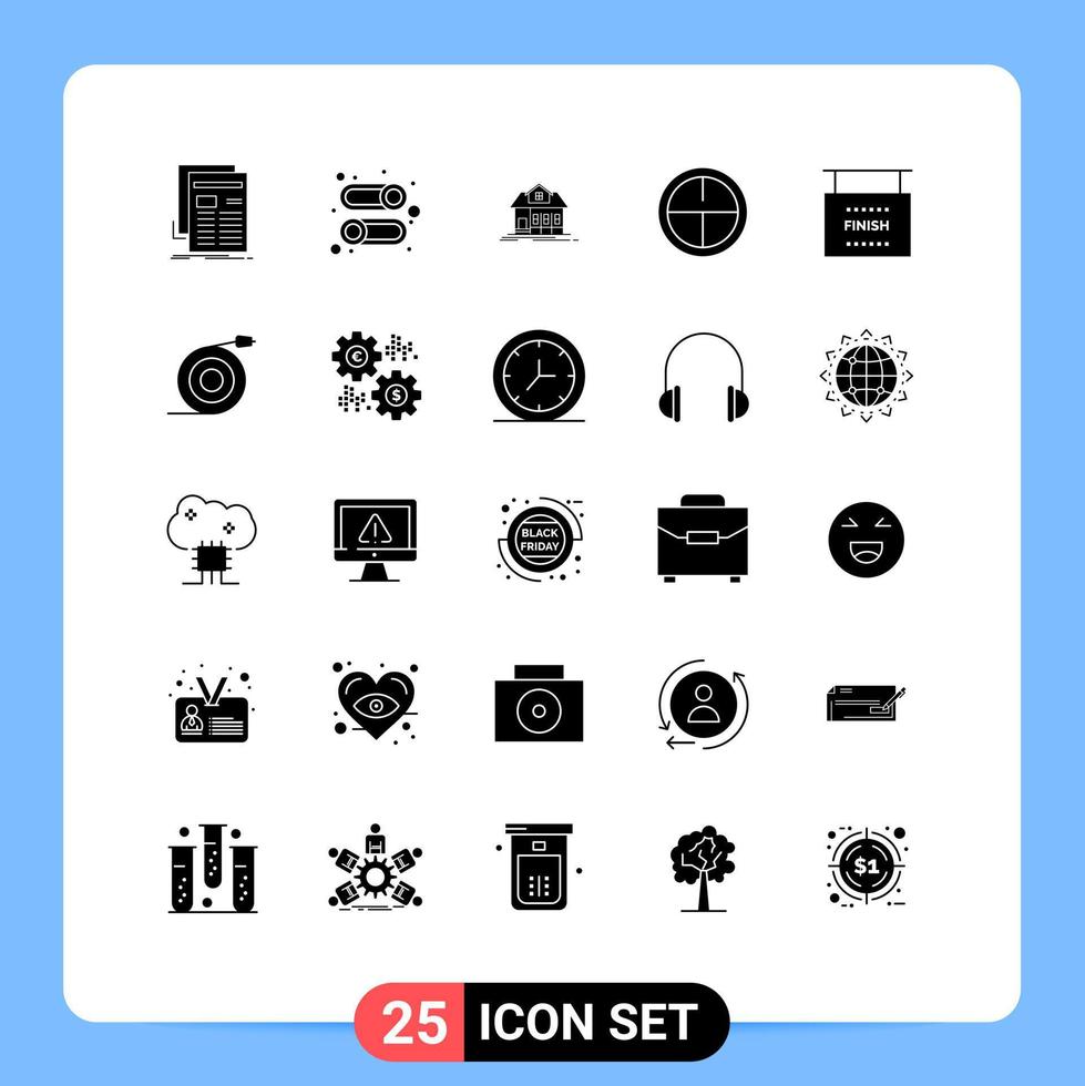Set of 25 Commercial Solid Glyphs pack for finish military disable badge real estate Editable Vector Design Elements