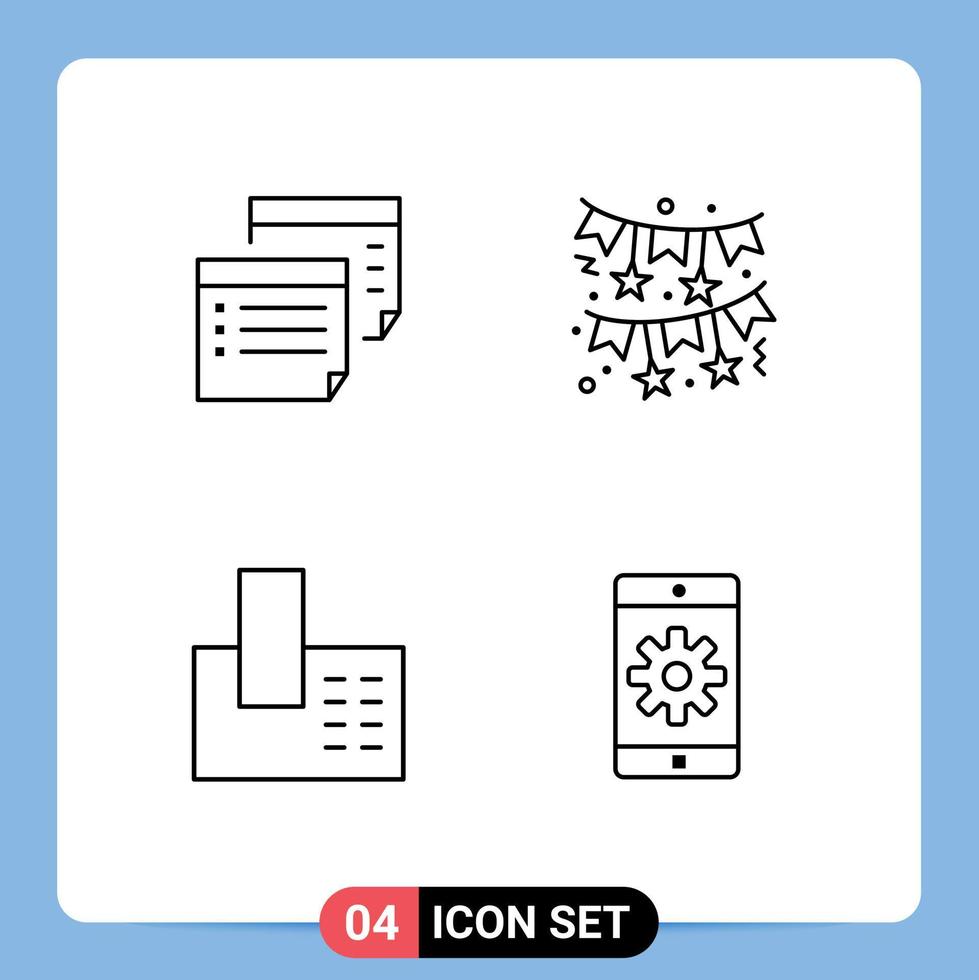 grupo de 4 colores planos de línea de llenado modernos establecidos para electrodomésticos de notas decoración del plan elementos de diseño vectorial editables para el hogar vector