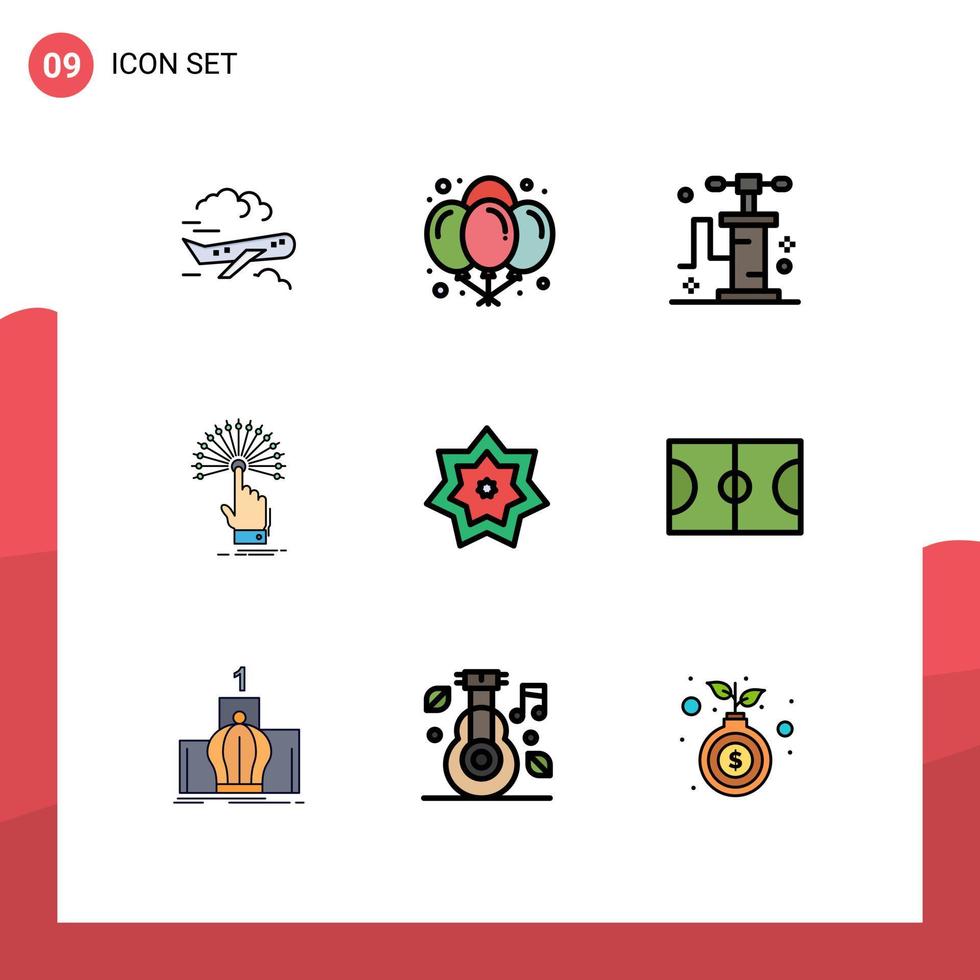 Editable Vector Line Pack of 9 Simple Filledline Flat Colors of islam analytic pump digital touch Editable Vector Design Elements