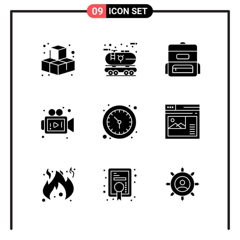 conjunto de 9 iconos de estilo sólido para web y símbolos de glifos móviles para imprimir signos de iconos sólidos aislados en fondo blanco vector