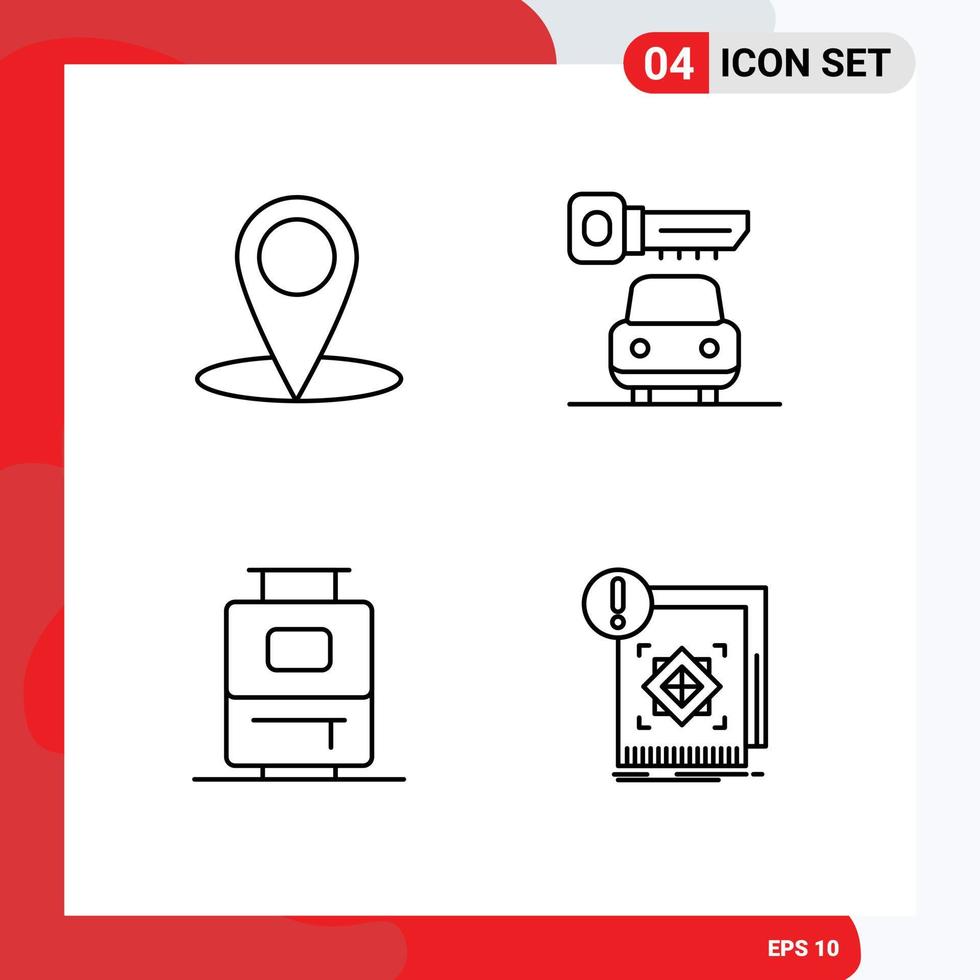 Pictogram Set of 4 Simple Filledline Flat Colors of location structure car bag infrastructure Editable Vector Design Elements