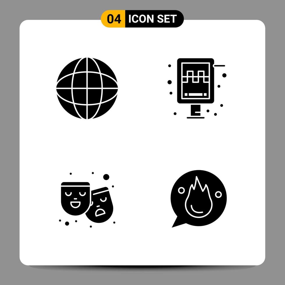 4 Black Icon Pack Glyph Symbols Signs for Responsive designs on white background 4 Icons Set vector