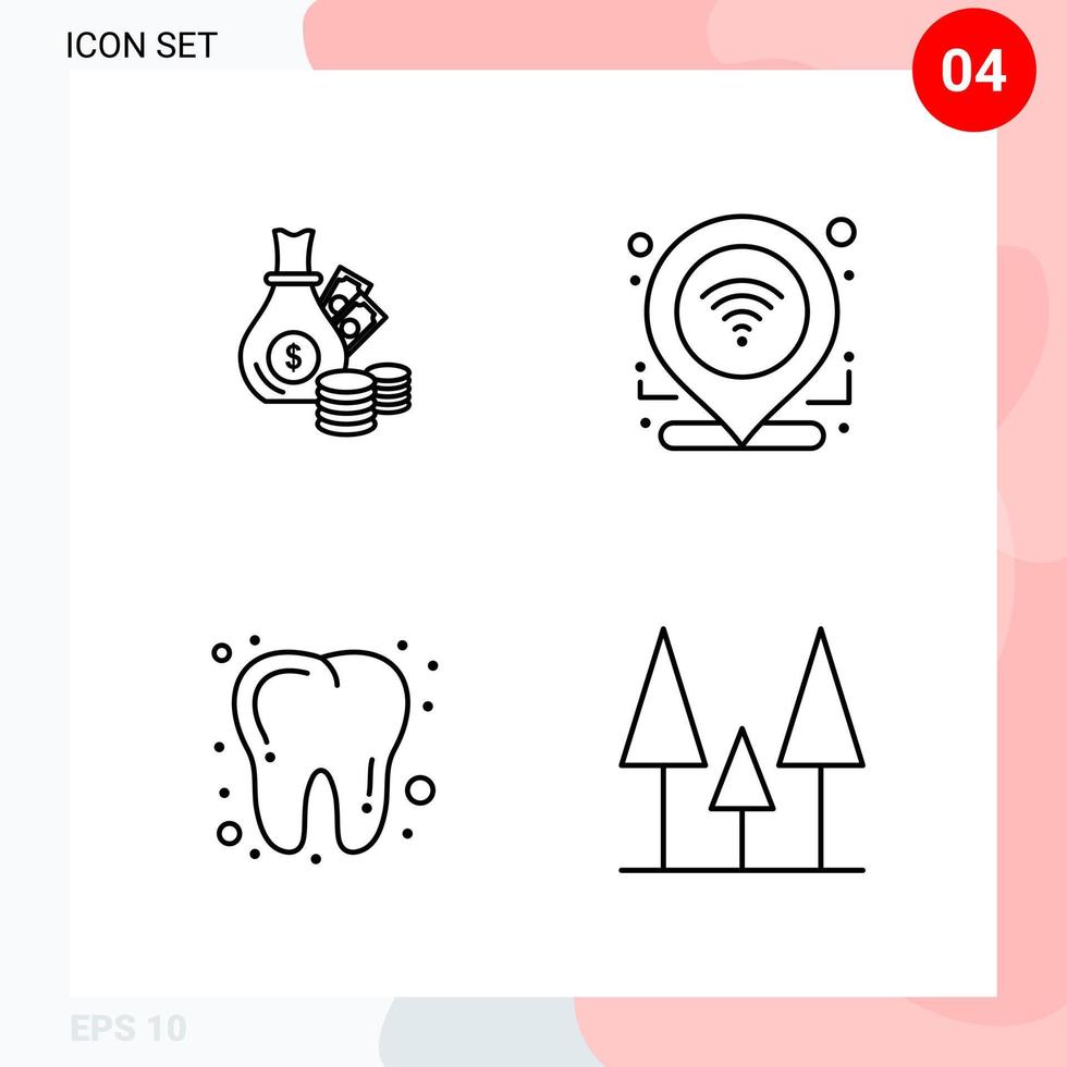 Vector Pack of 4 Icons in Line Style Creative Outline Pack isolated on White Background for Web and Mobile