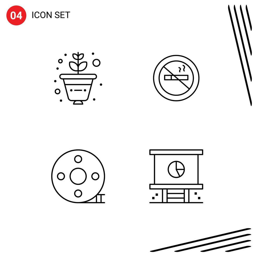 Set of 4 Vector Filledline Flat Colors on Grid for grow clapper nosmoking hotel filmmaking Editable Vector Design Elements
