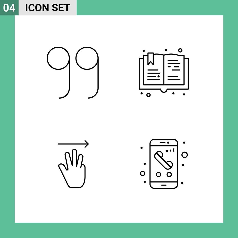 4 Creative Icons Modern Signs and Symbols of close right read hand call Editable Vector Design Elements