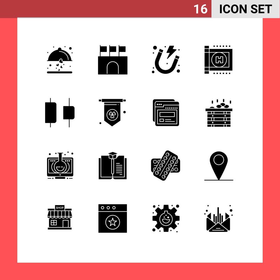 Modern Set of 16 Solid Glyphs Pictograph of distribute medical stadium hospital magnet Editable Vector Design Elements