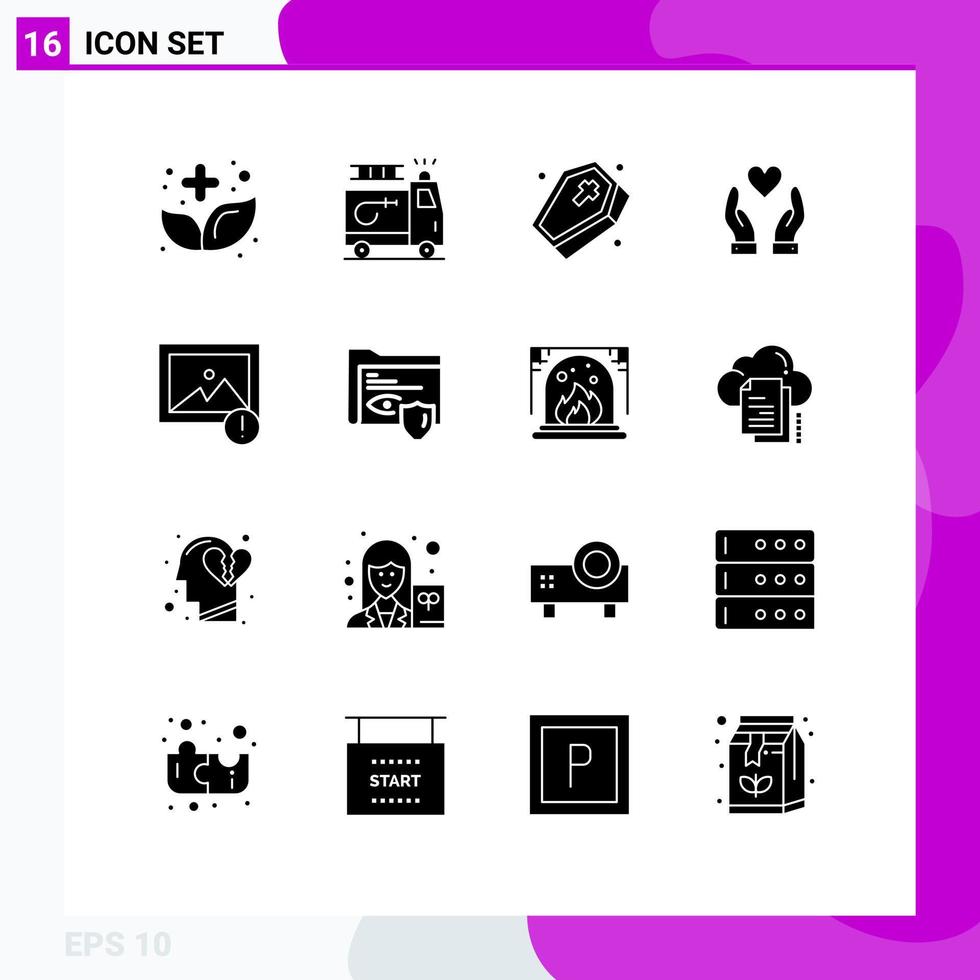 User Interface Pack of 16 Basic Solid Glyphs of image charity accident love spooky Editable Vector Design Elements