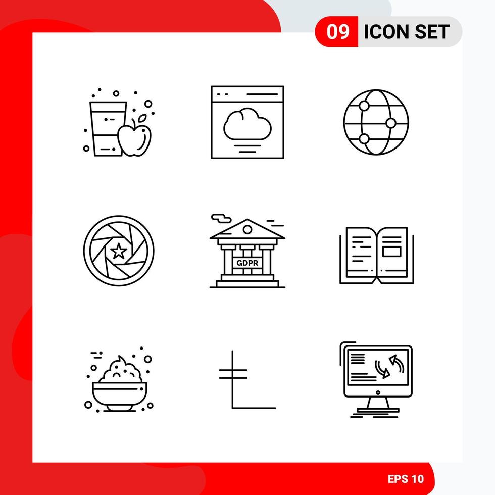 Creative Set of 9 Universal Outline Icons isolated on White Background vector
