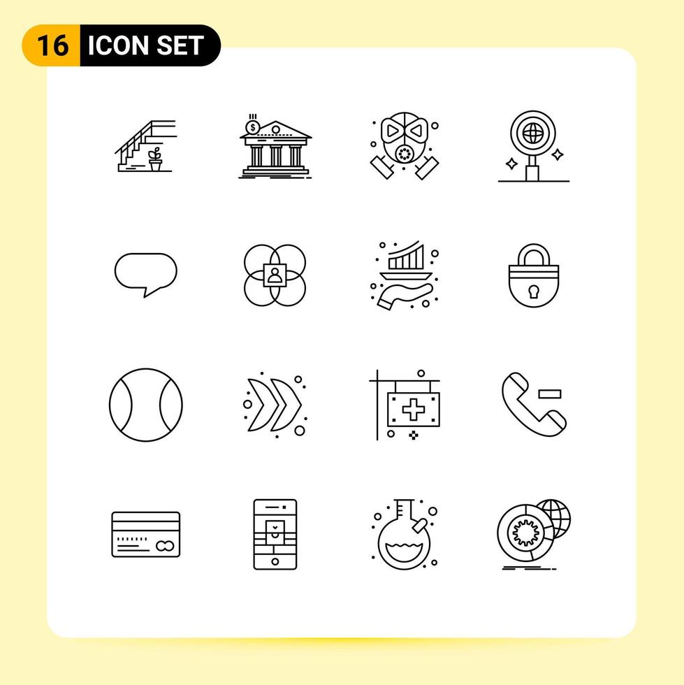 Set of 16 Modern UI Icons Symbols Signs for twitter research building business mask Editable Vector Design Elements