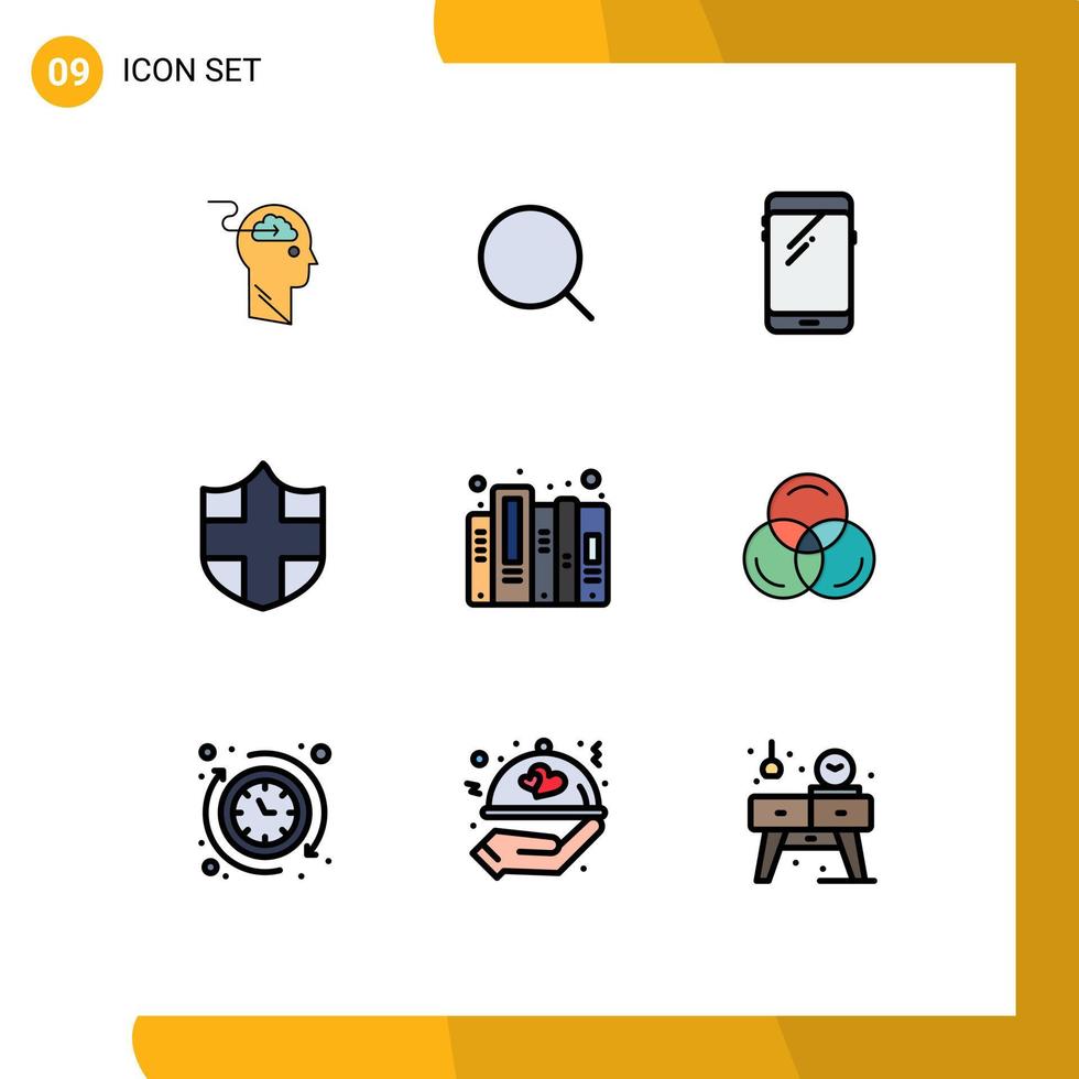 Set of 9 Commercial Filledline Flat Colors pack for history security max protection huawei Editable Vector Design Elements