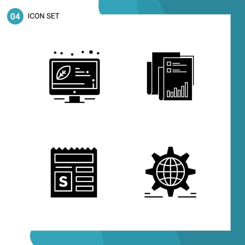 Vector Pack of 4 Glyph Symbols Solid Style Icon Set on White Background for Web and Mobile