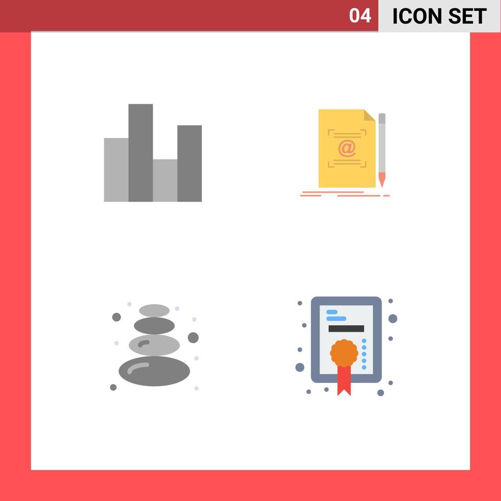 Editable Vector Line Pack of 4 Simple Flat Icons of bar create finance letter lotus Editable Vector Design Elements