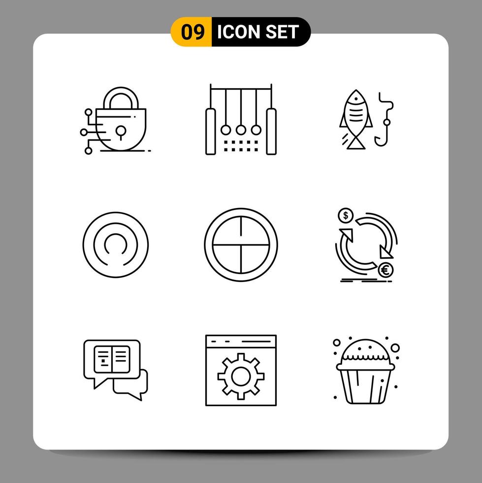 9 Black Icon Pack Outline Symbols Signs for Responsive designs on white background 9 Icons Set vector