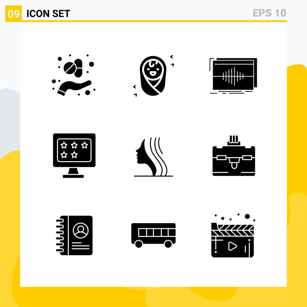 Collection of 9 Universal Solid Icons Icon Set for Web and Mobile vector