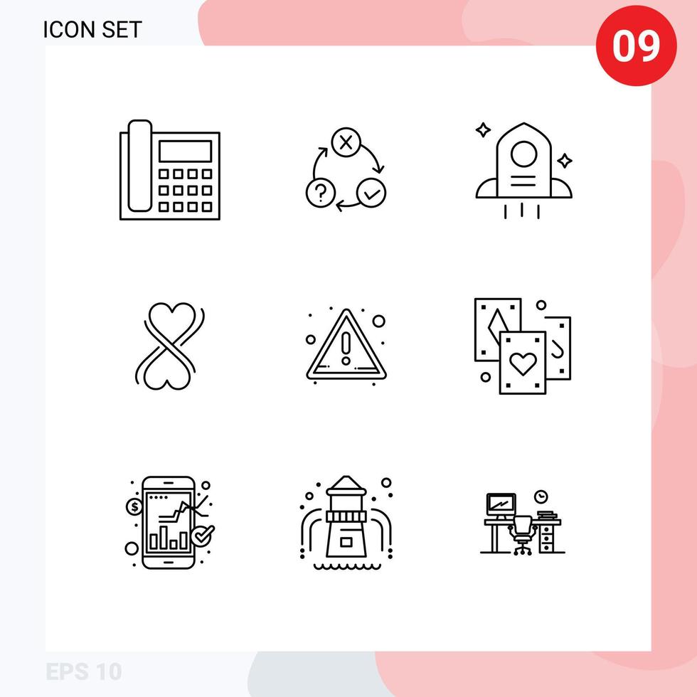 User Interface Pack of 9 Basic Outlines of attention typography organization eight space Editable Vector Design Elements