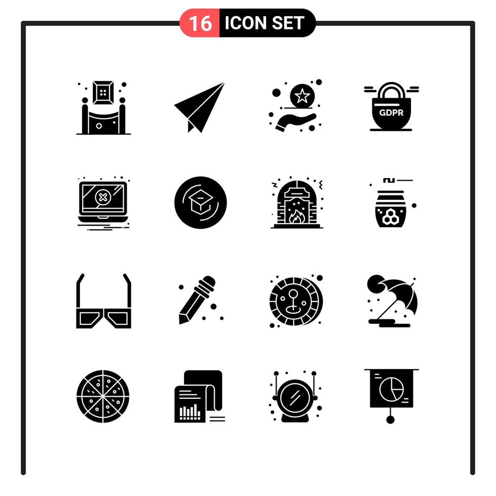 Set of 16 Solid Style Icons for web and mobile Glyph Symbols for print Solid Icon Signs Isolated on White Background 16 Icon Set vector