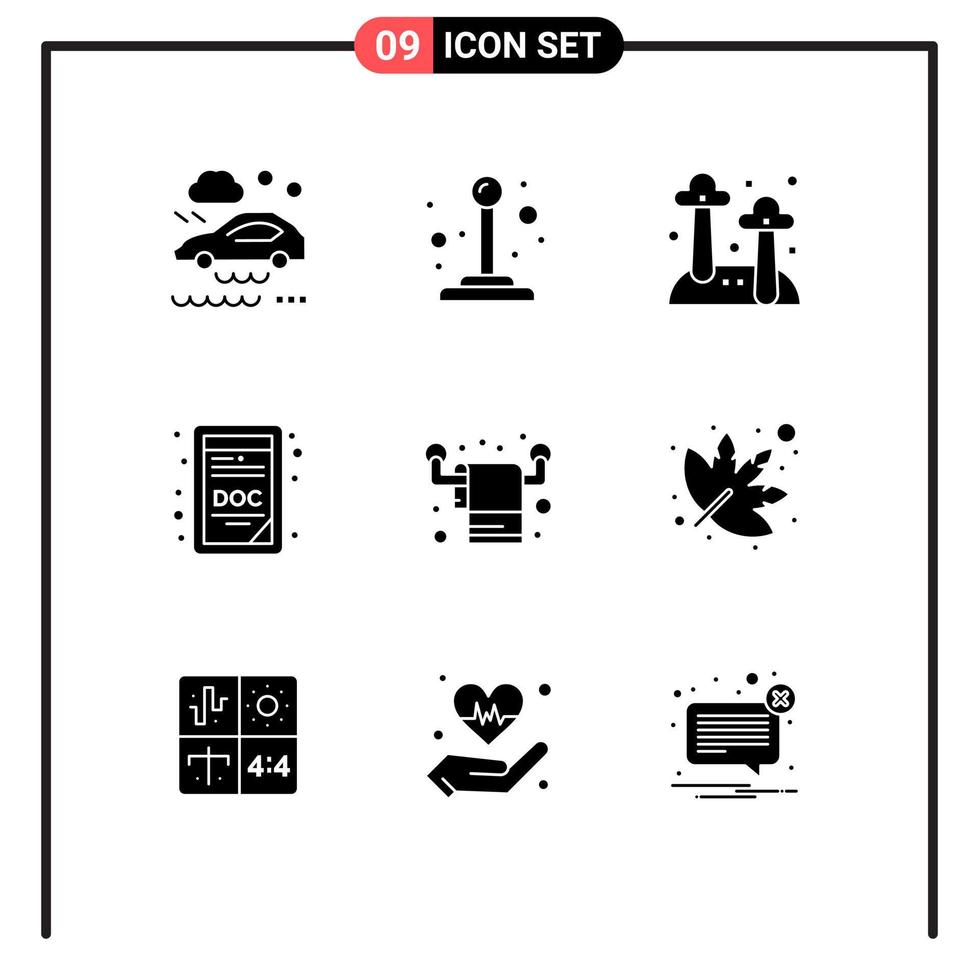 9 Universal Solid Glyph Signs Symbols of towel interior fungi housekeeping doc extension Editable Vector Design Elements
