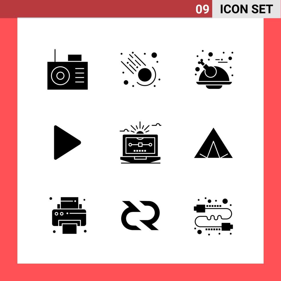 9 Icon Pack Solid Style Glyph Symbols on White Background Simple Signs for general designing vector