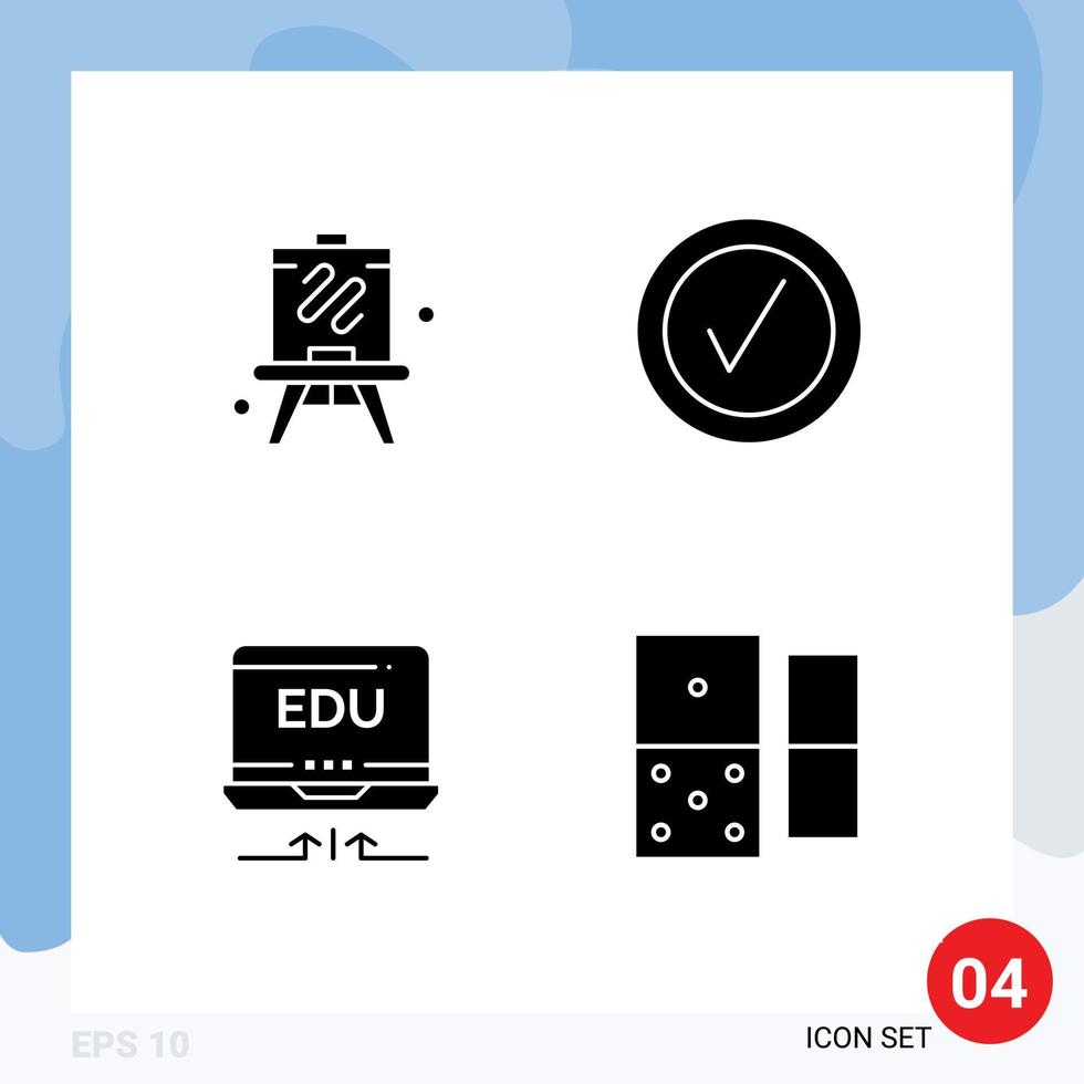 4 Thematic Vector Solid Glyphs and Editable Symbols of easel education checked laptop domino Editable Vector Design Elements