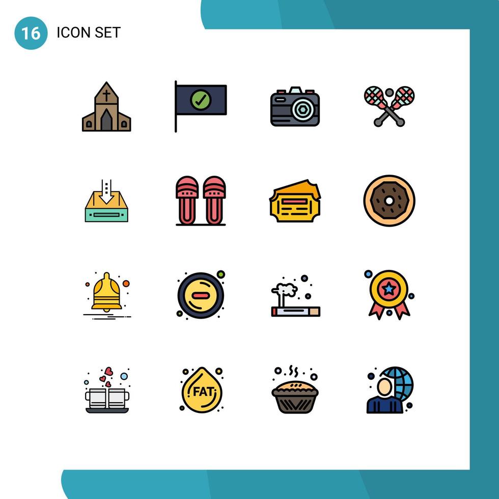 16 Thematic Vector Flat Color Filled Lines and Editable Symbols of document box photo inbox stick Editable Creative Vector Design Elements