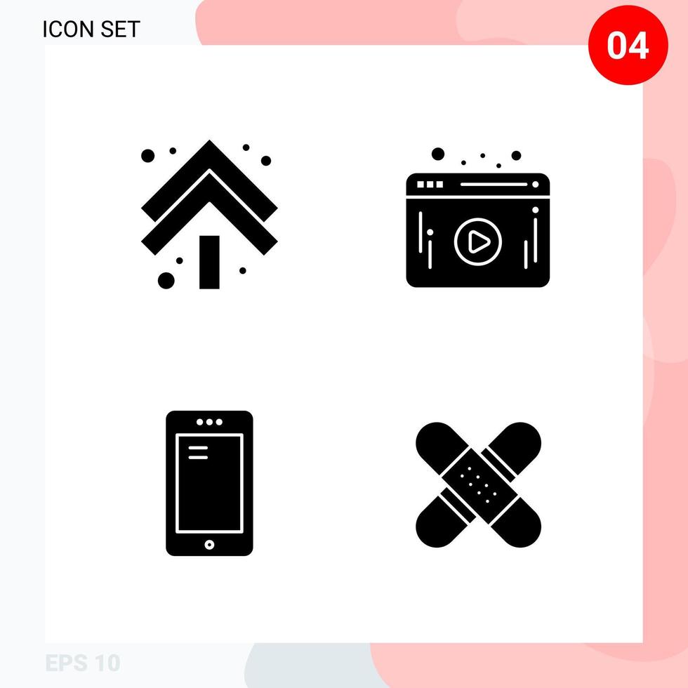 Vector Pack of 4 Icons in Solid Style Creative Glyph Pack isolated on White Background for Web and Mobile