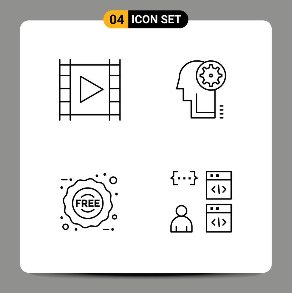 paquete de 4 colores planos creativos de línea de llenado de elementos de diseño de vector editables de pegatina de rueda dentada de reproductor de comercio electrónico de medios