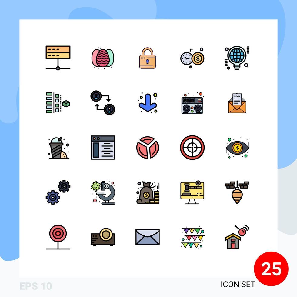 Pictogram Set of 25 Simple Filled line Flat Colors of world speedometer nature investment time security Editable Vector Design Elements