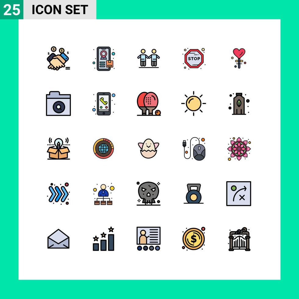 Universal Icon Symbols Group of 25 Modern Filled line Flat Colors of search valentines day friendship love stop Editable Vector Design Elements