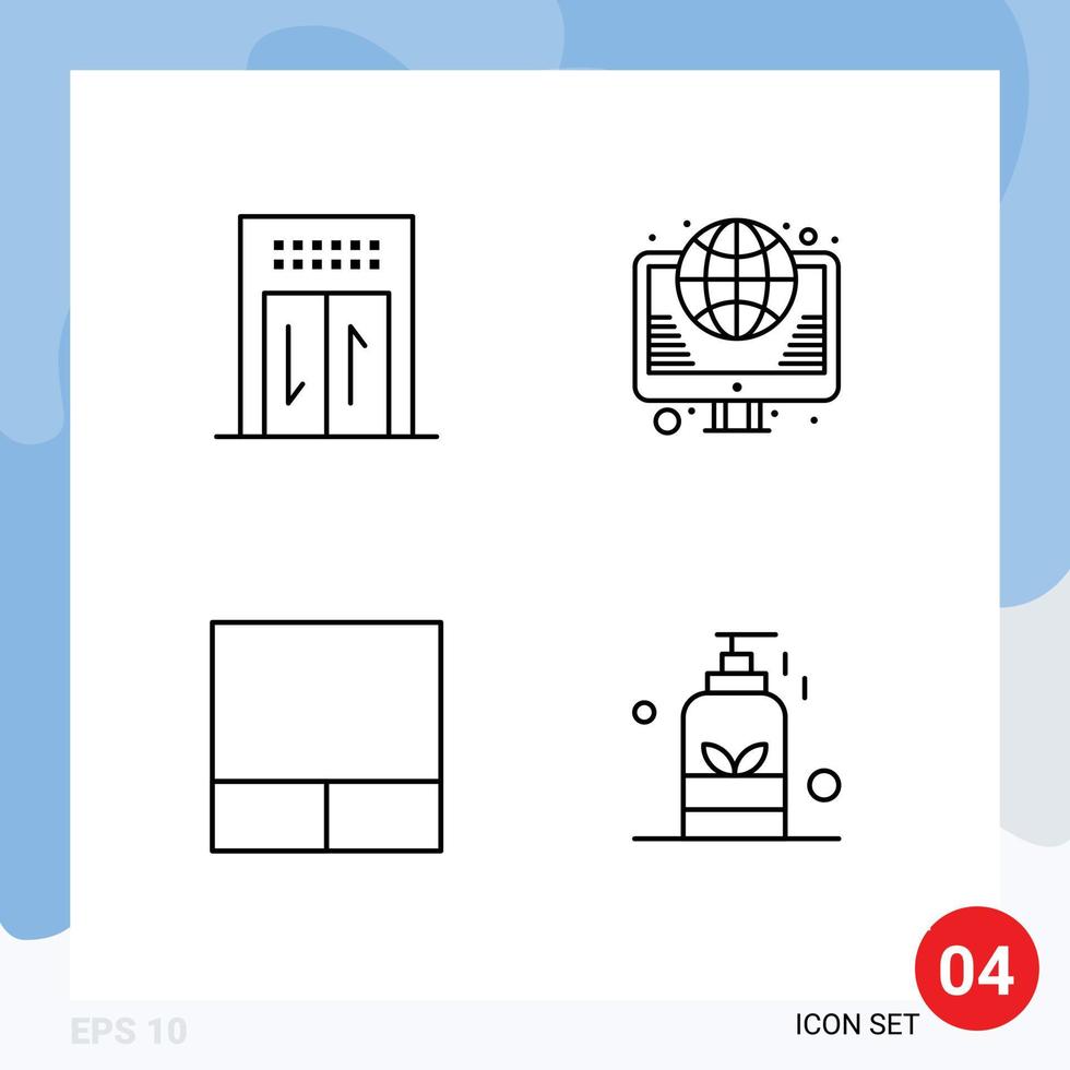 Group of 4 Filledline Flat Colors Signs and Symbols for elevator layout globe web massage Editable Vector Design Elements