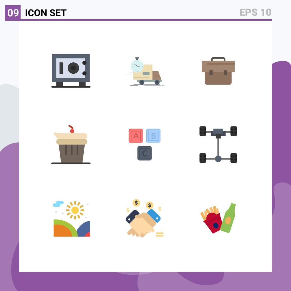 Mobile Interface Flat Color Set of 9 Pictograms of blocks kitchen bag food and Editable Vector Design Elements