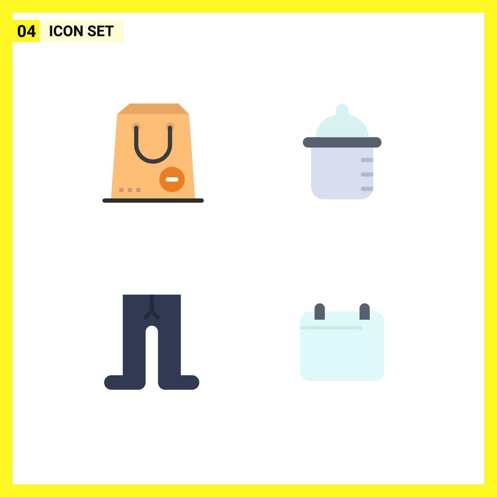 Pictogram Set of 4 Simple Flat Icons of commerce clothes package bottle calender Editable Vector Design Elements