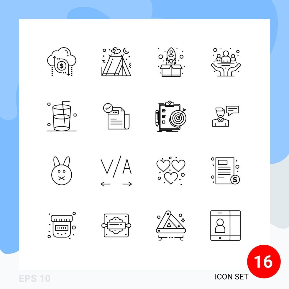 Modern Set of 16 Outlines Pictograph of health community tent cancer package Editable Vector Design Elements