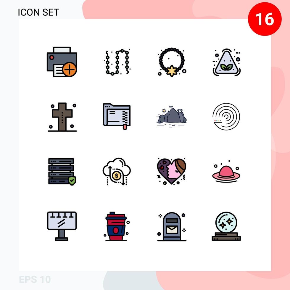 Pictogram Set of 16 Simple Flat Color Filled Lines of item eco jewelry pendant necklace Editable Creative Vector Design Elements