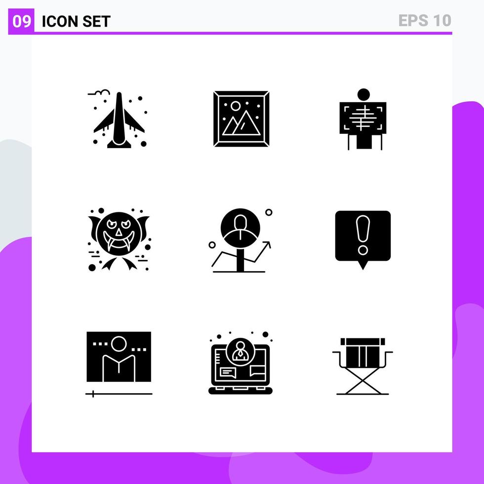 9 Universal Solid Glyphs Set for Web and Mobile Applications chart user patient halloween scary face Editable Vector Design Elements