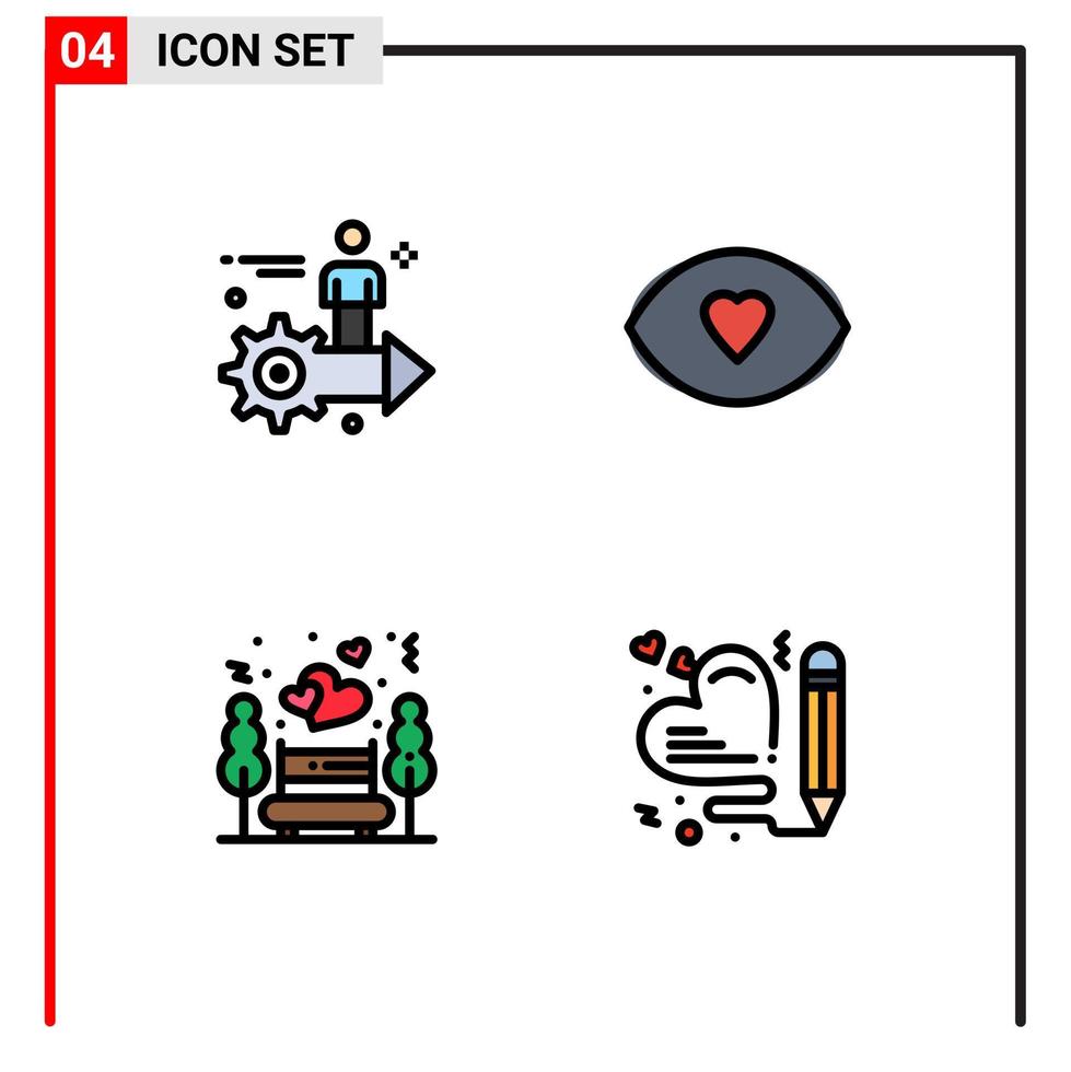 Group of 4 Filledline Flat Colors Signs and Symbols for setting night date user face night Editable Vector Design Elements