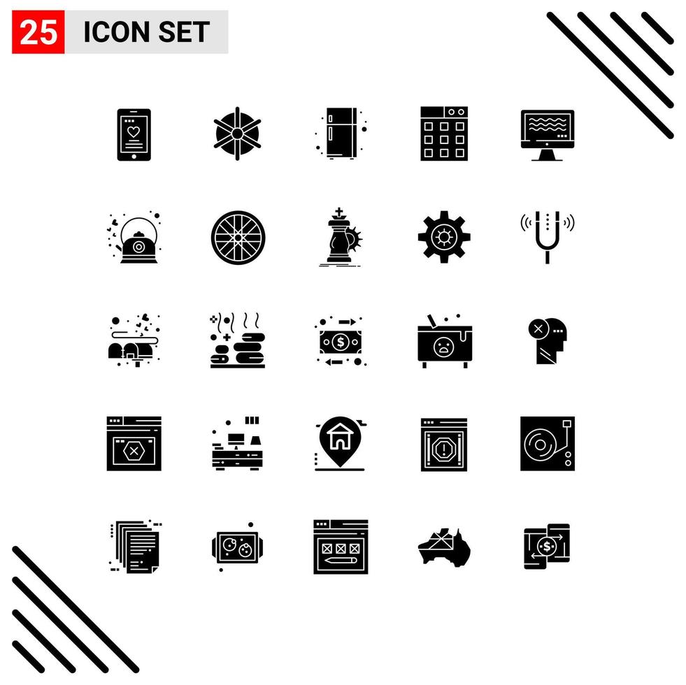 Universal Icon Symbols Group of 25 Modern Solid Glyphs of digital streaming electronic device live gallery Editable Vector Design Elements