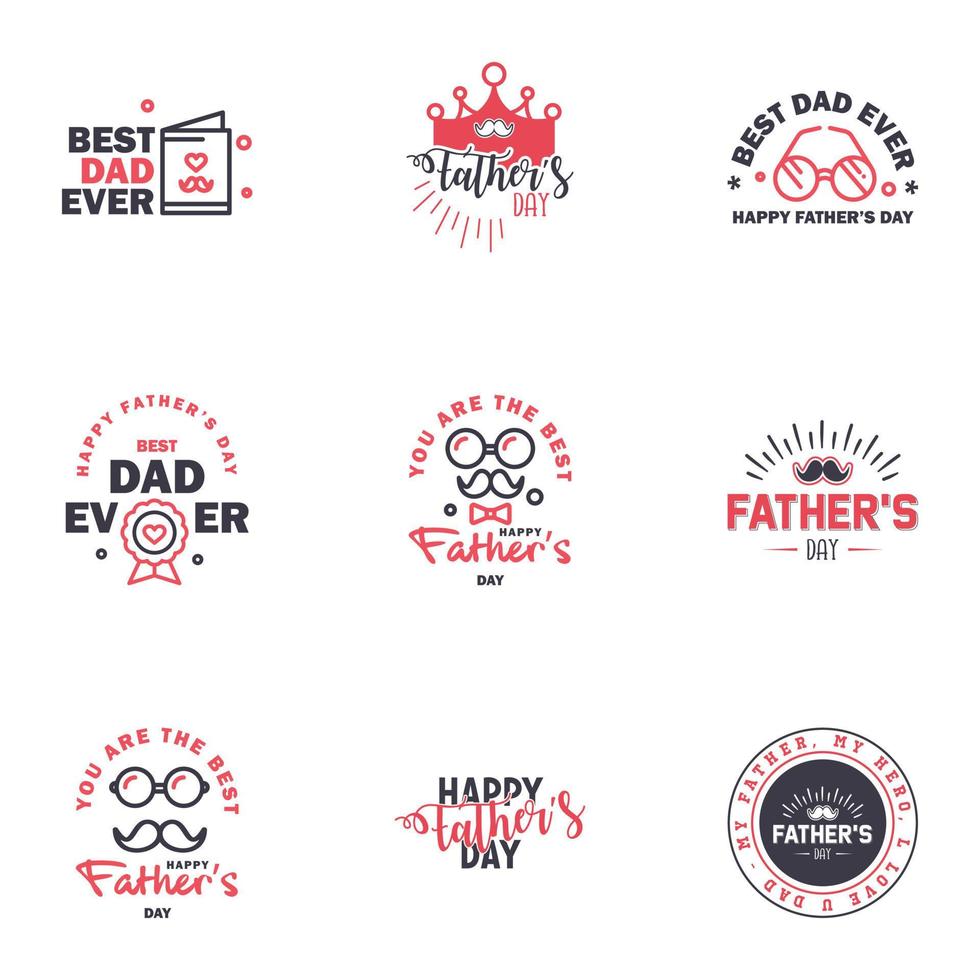 Happy fathers day greeting cards set 9 Black and Pink Vector typography lettering Usable for banners print You are the best dad text design Editable Vector Design Elements