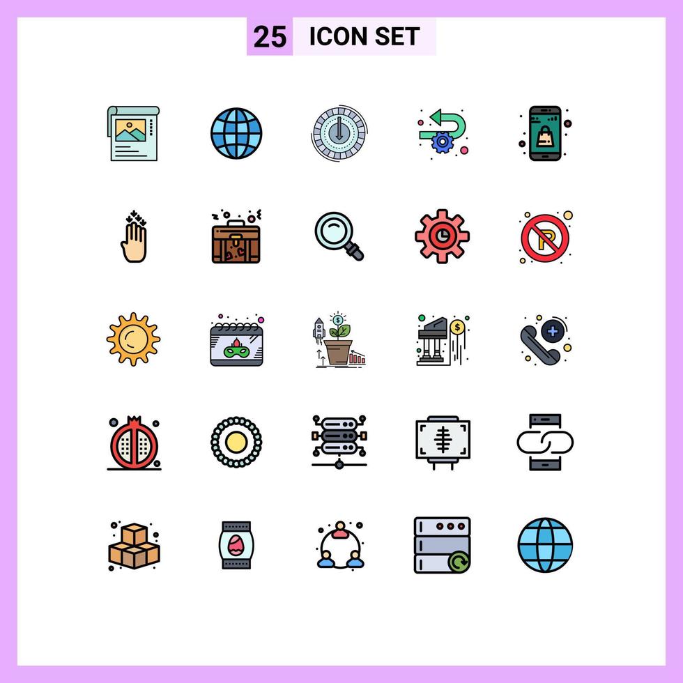 Group of 25 Modern Filled line Flat Colors Set for process agile geography development lower Editable Vector Design Elements